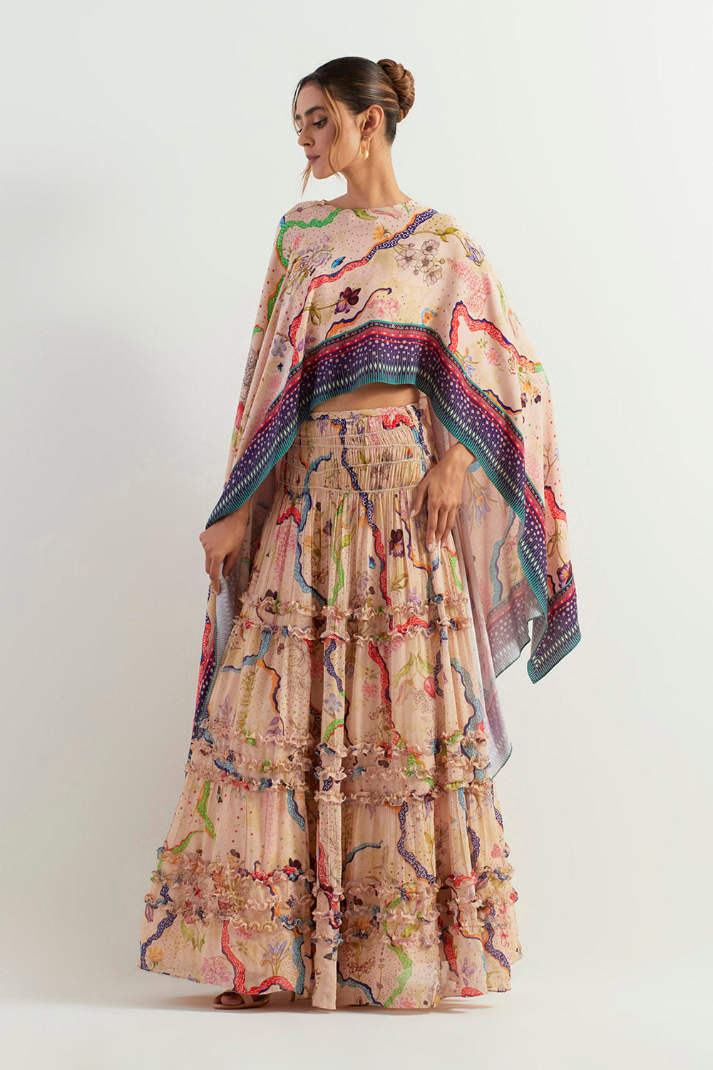 Multi Colour Cape With Innder And Skirt