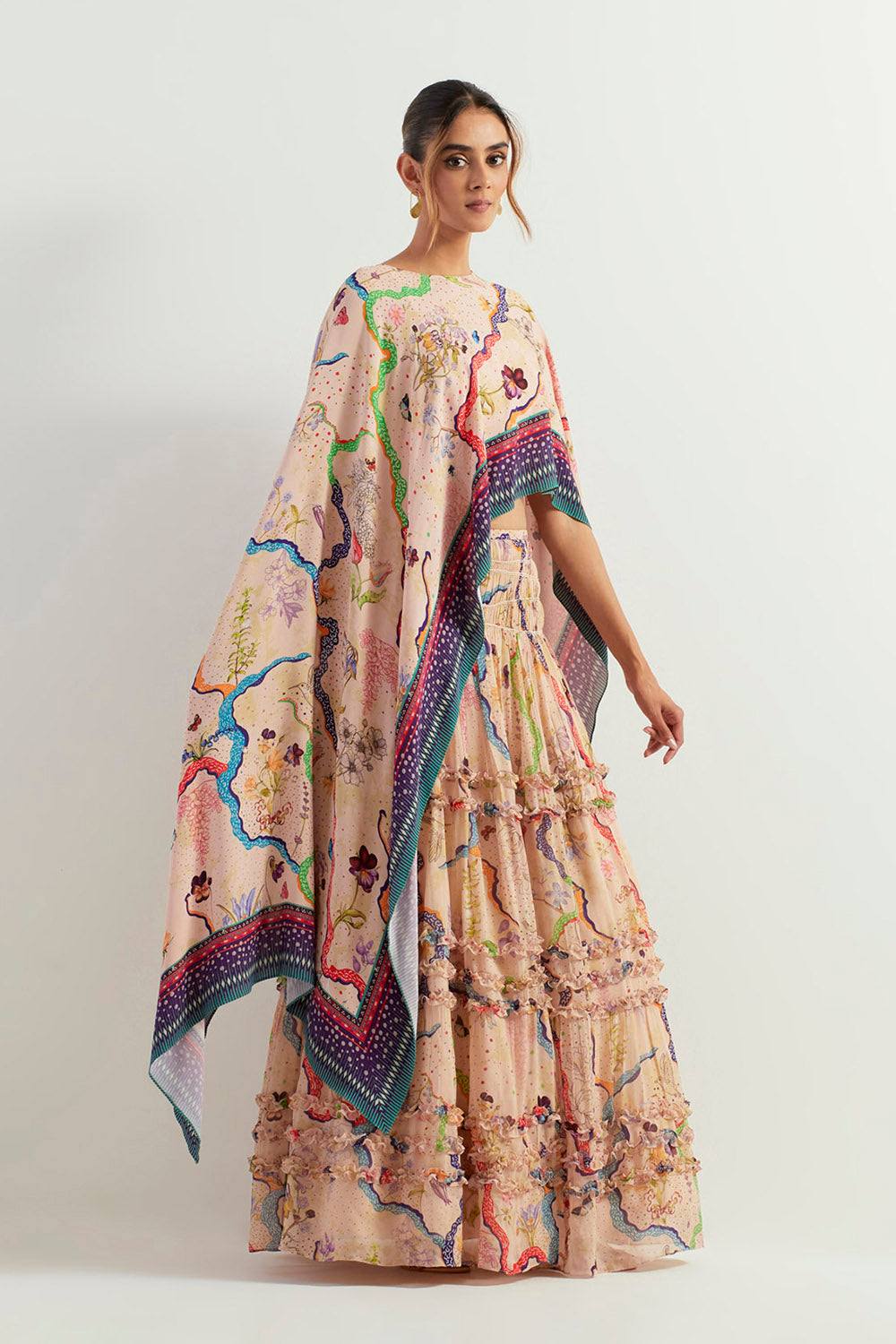 Multi Colour Cape With Innder And Skirt