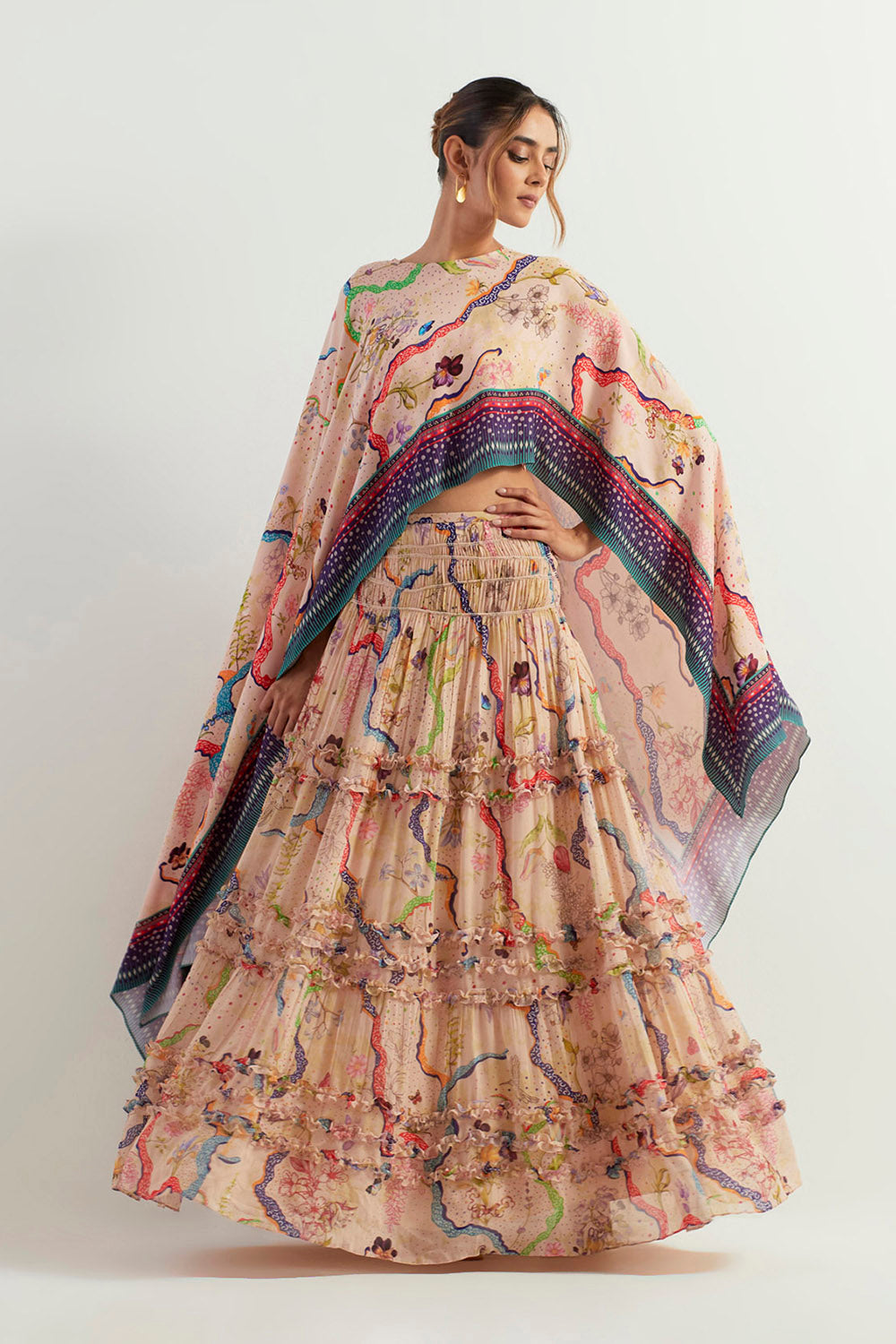 Multi Colour Cape With Innder And Skirt