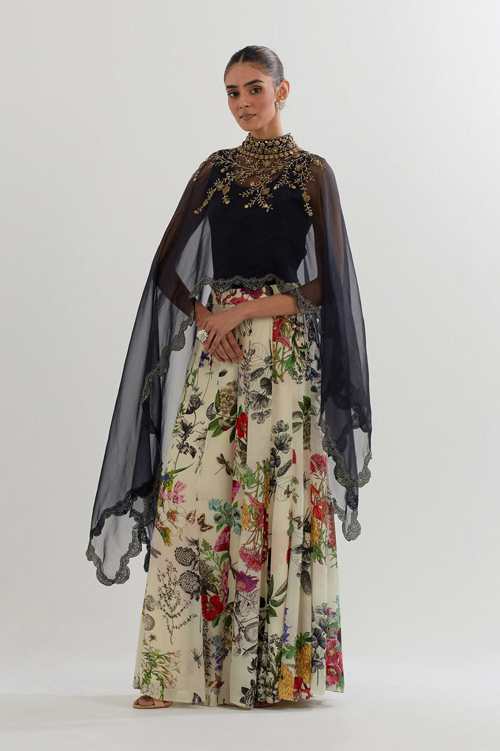 Multi Colour Cape With Inner And Sharara