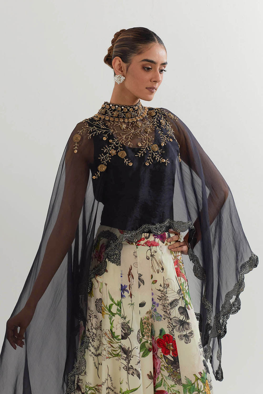 Multi Colour Cape With Inner And Sharara