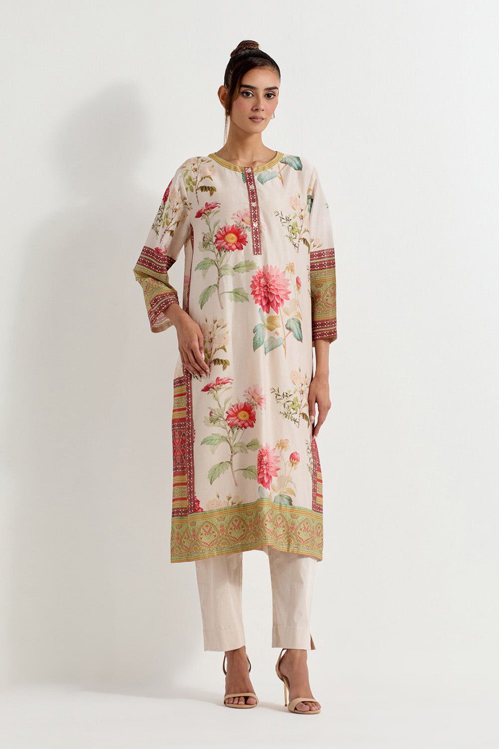 Multi Colour Chanderi With Stretch Lycra Kurta With Pants