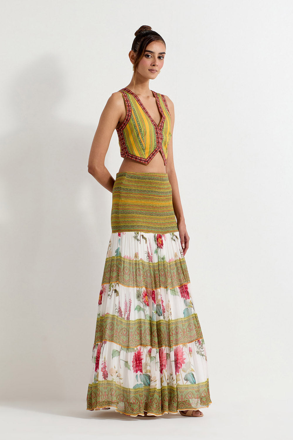 Multi Colour Georgette Waist Coat With Skirt