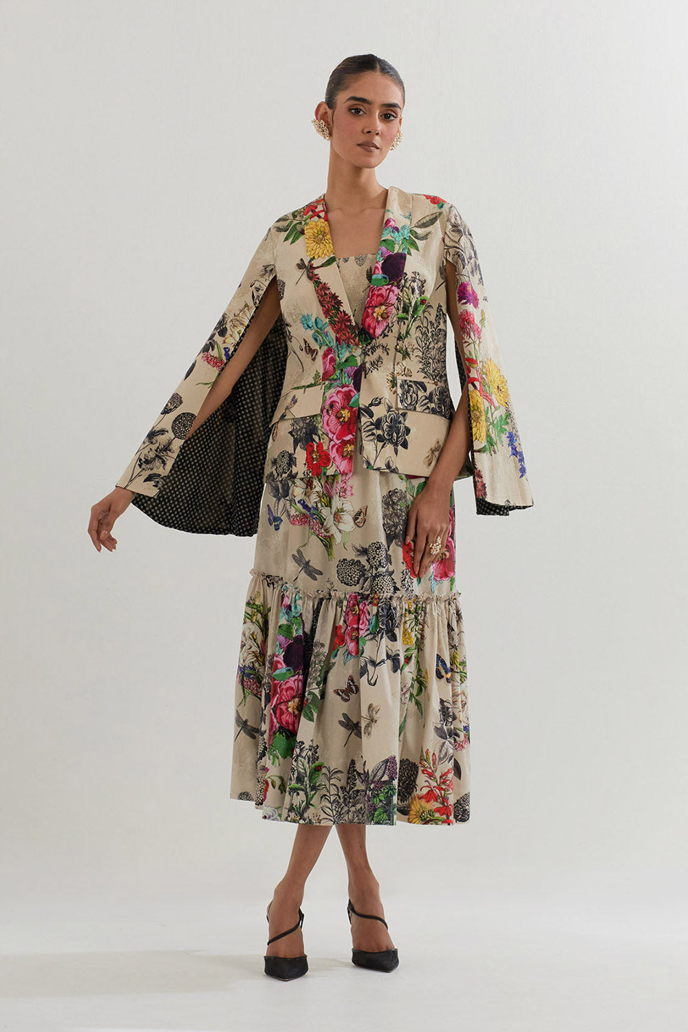 Multi Colour Jacket With Bustier And Skirt