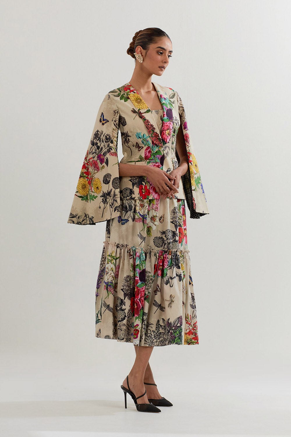 Multi Colour Jacket With Bustier And Skirt