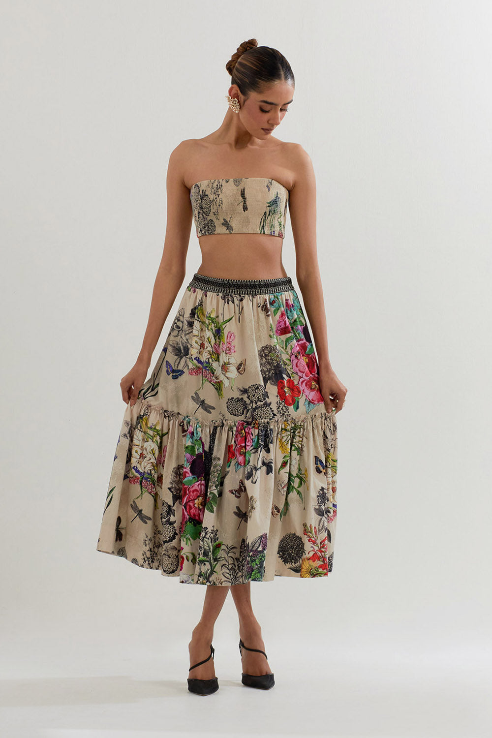 Multi Colour Jacket With Bustier And Skirt