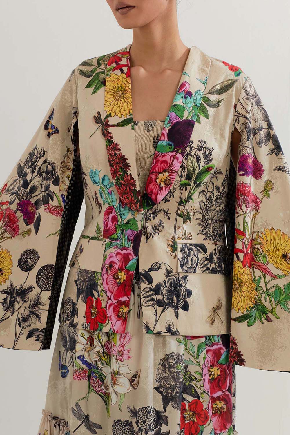 Multi Colour Jacket With Bustier And Skirt
