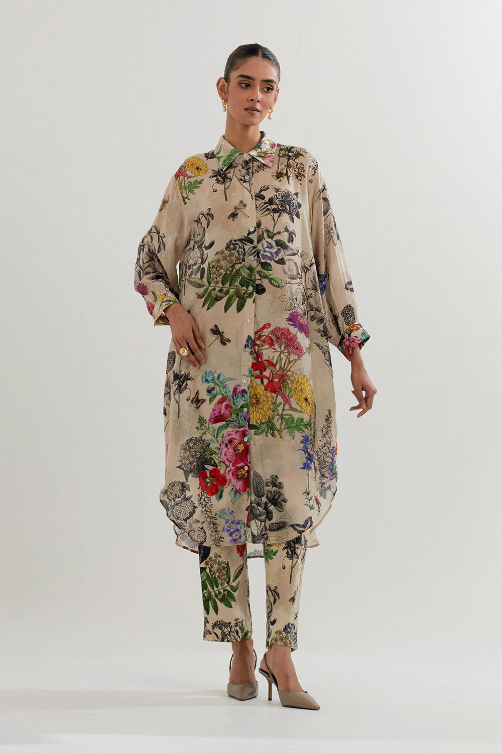 Multi Colour Long Shirt Tunic With Pant
