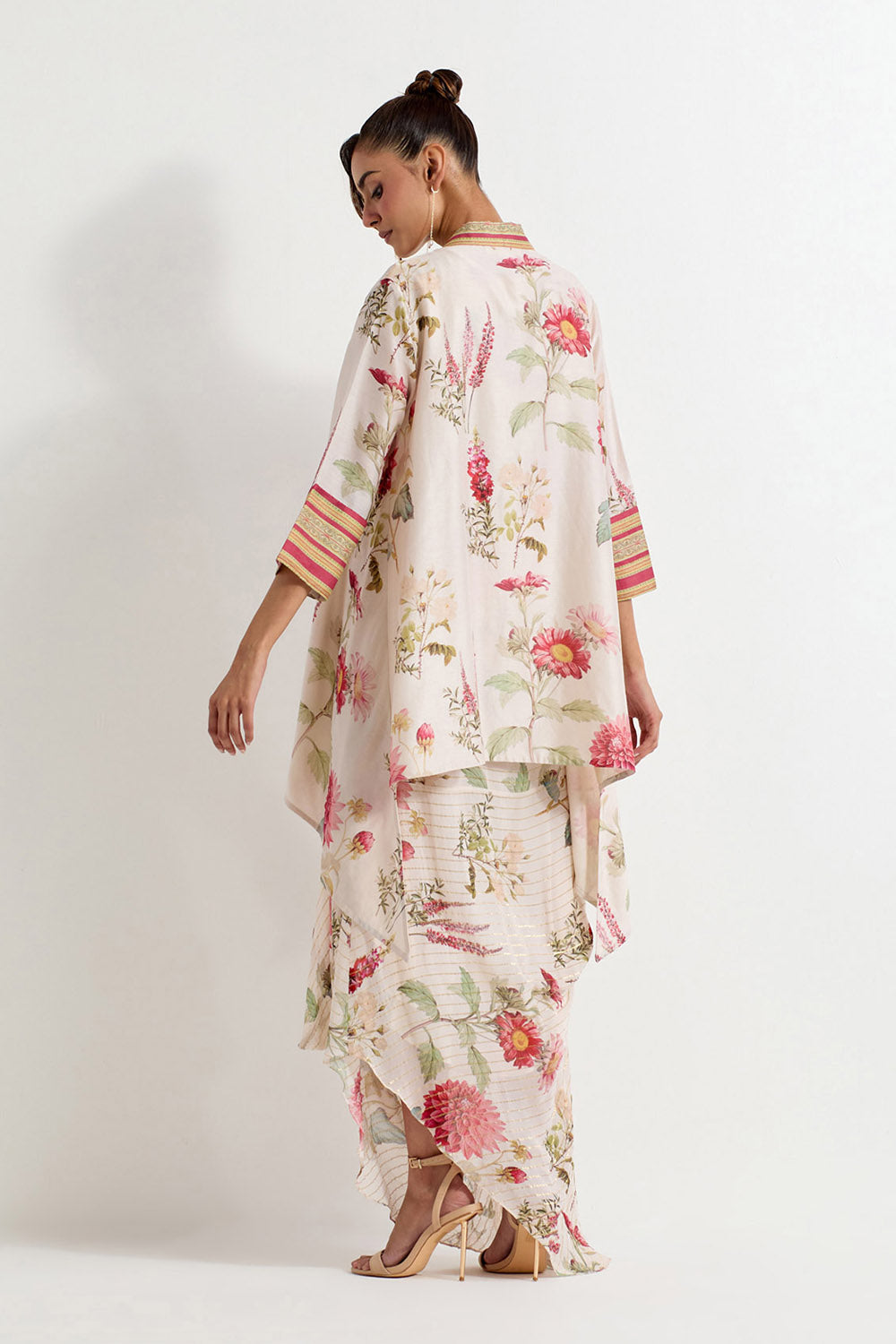 Multi Colour Lurex Georgette With Chanderi Jacket With Dress