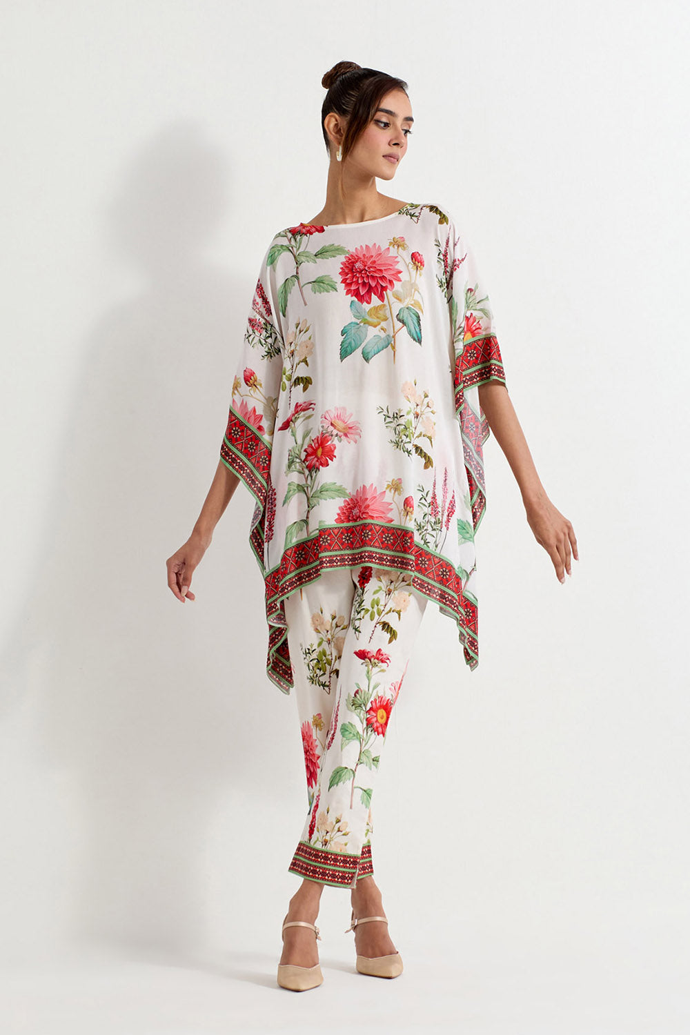 Multi Colour Rayon With Stretch Lycra Poncho With Pants