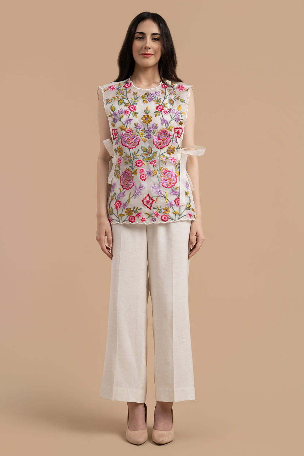 Multi Colour Thread Embroidered Gilet Co-Ord Set