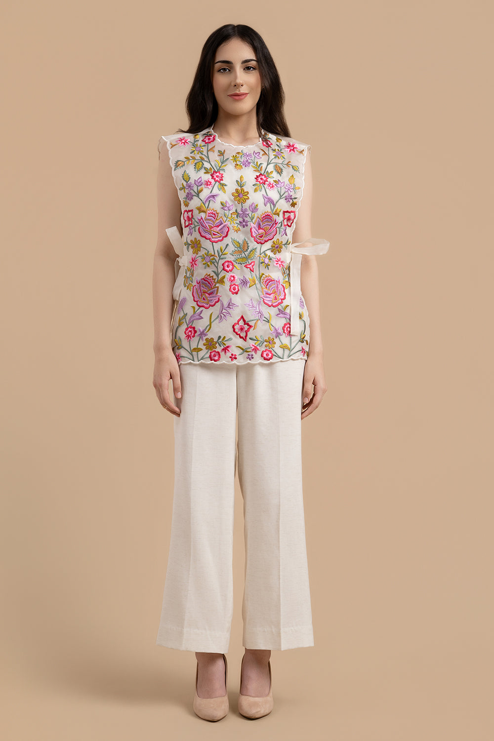 Multi Colour Thread Embroidered Gilet Co-Ord Set