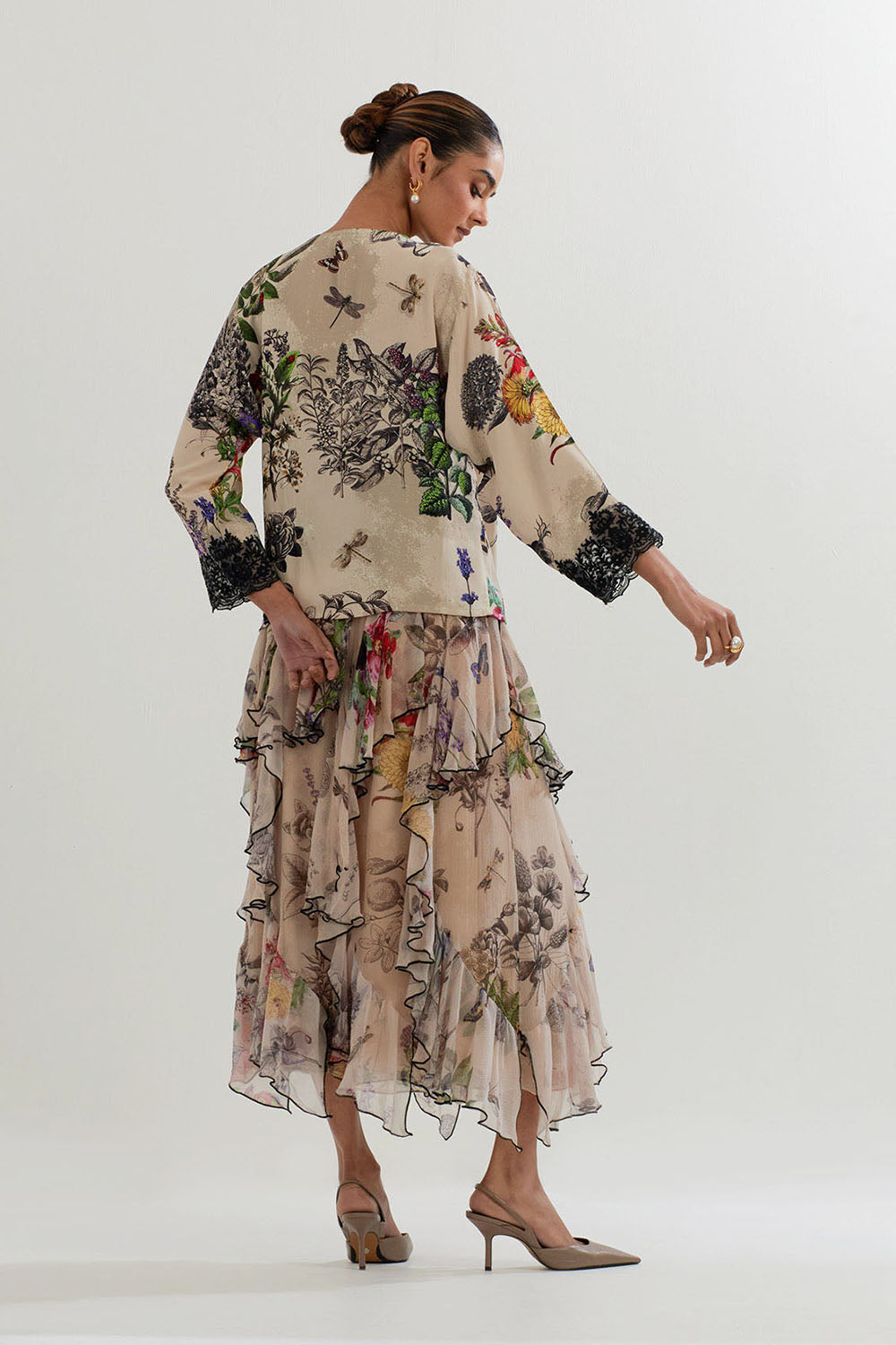 Multi Colour Wrap Blouse With Skirt