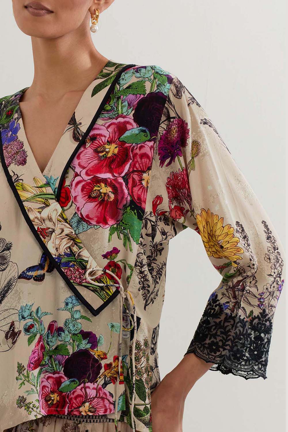 Multi Colour Wrap Blouse With Skirt