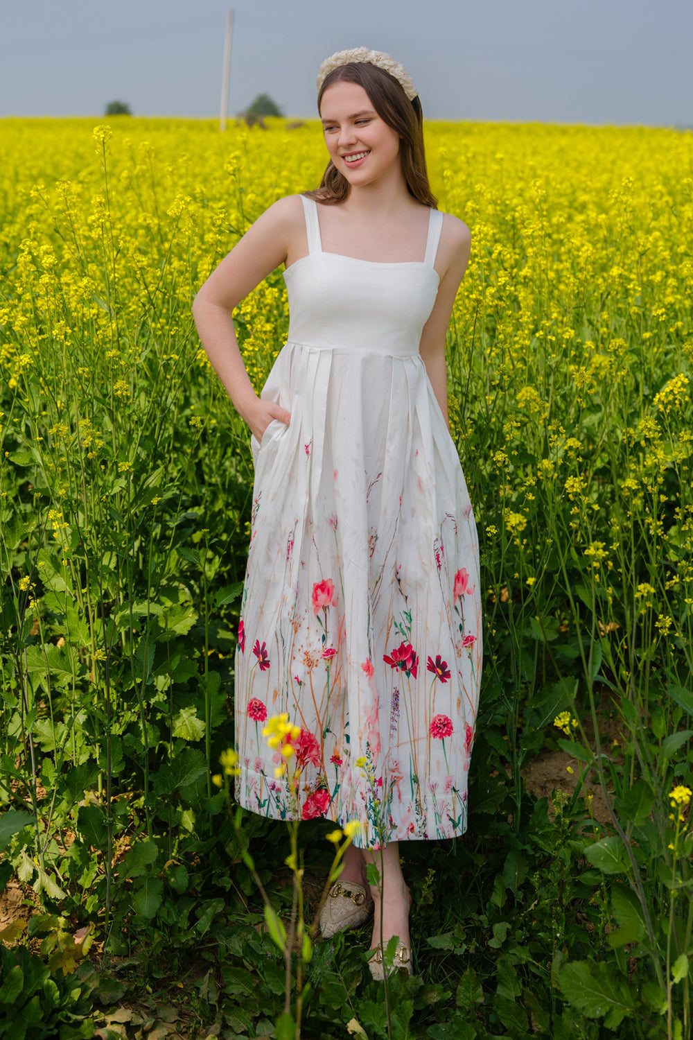 Multi Flower Meadow Long Dress