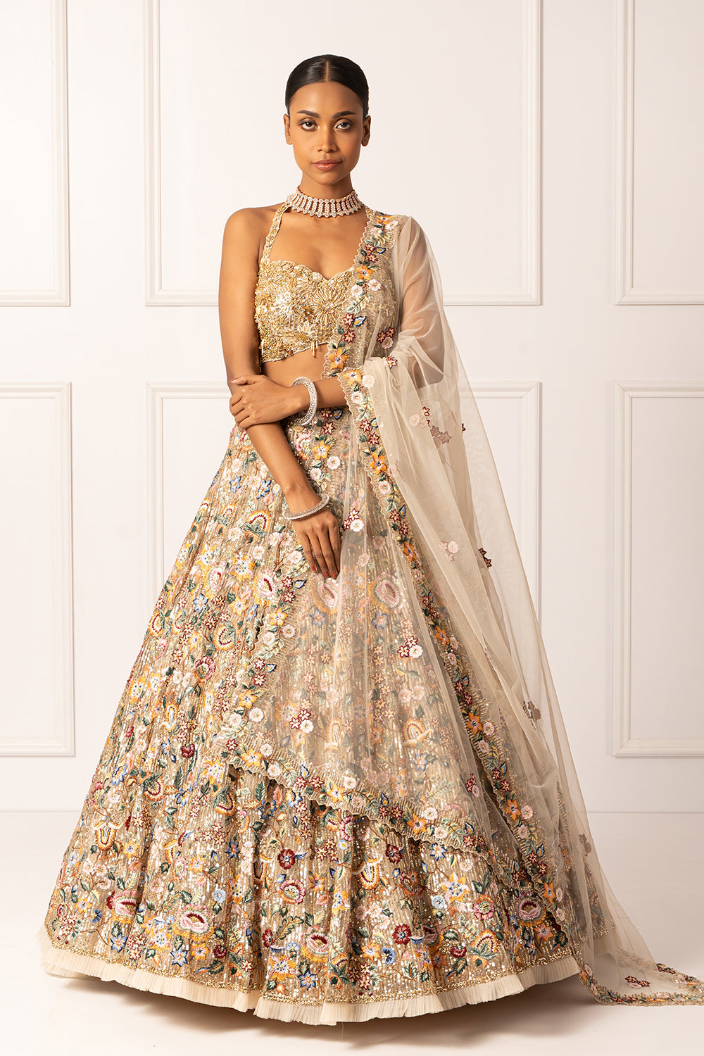 Multicolor floral sequins Embroidered lehenga set