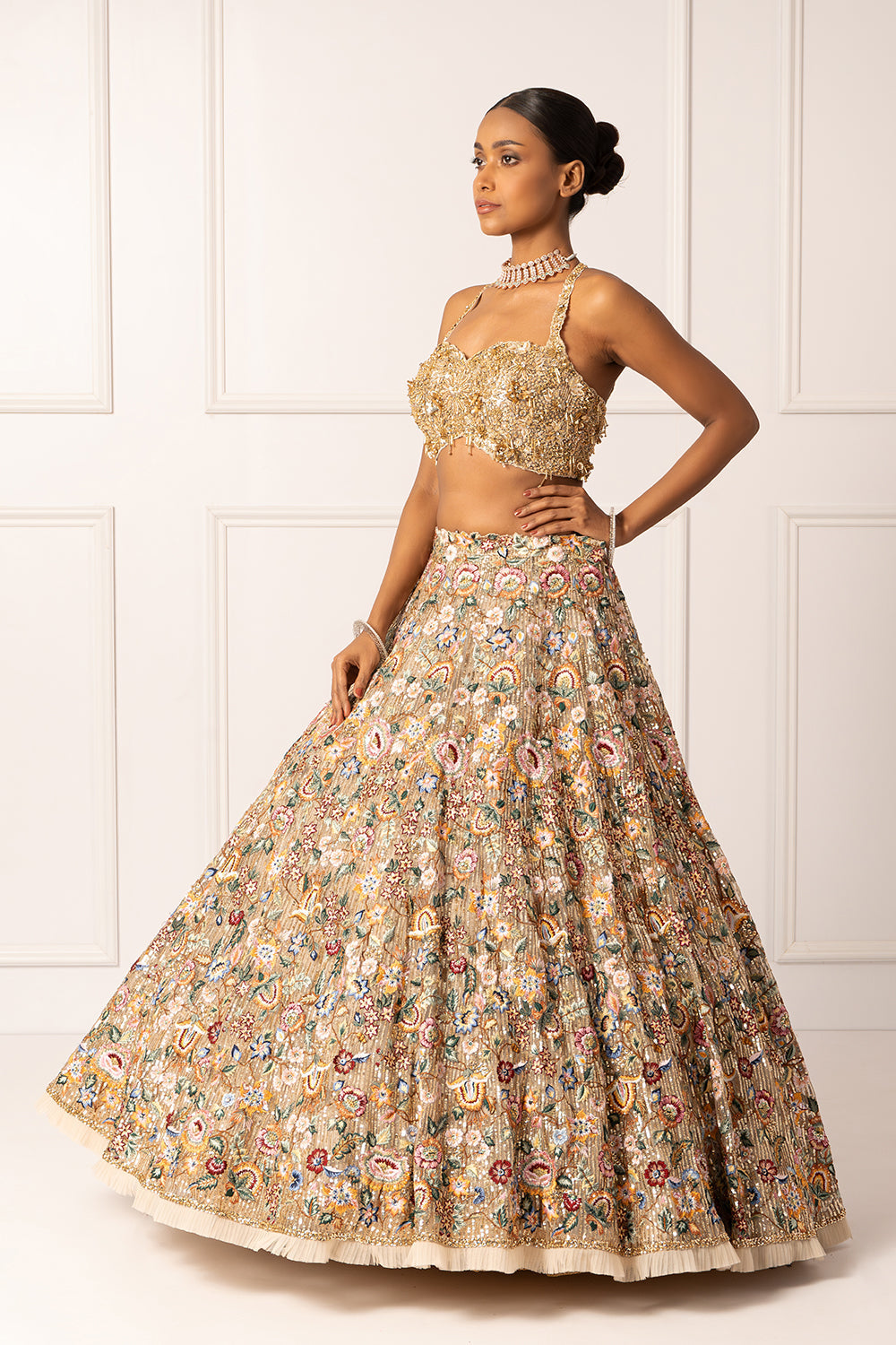 Multicolor floral sequins Embroidered lehenga set