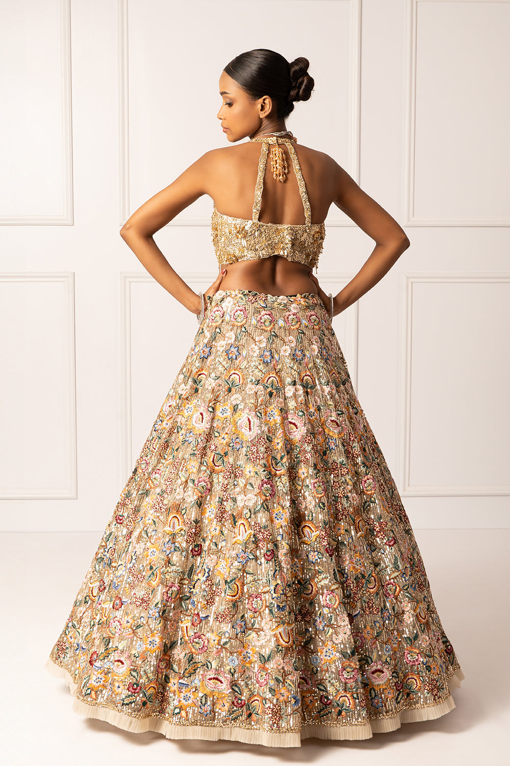 Multicolor floral sequins Embroidered lehenga set
