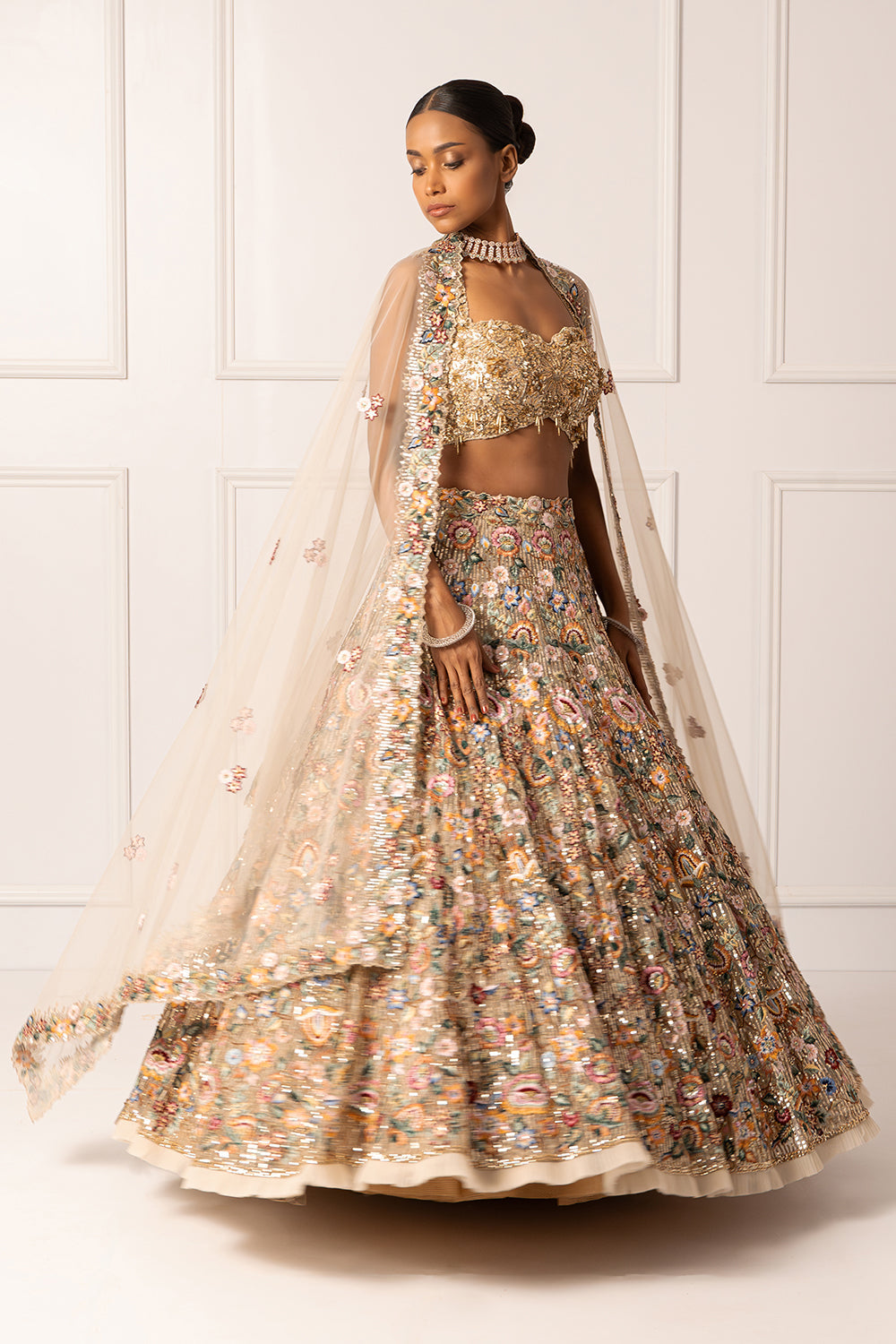 Multicolor floral sequins Embroidered lehenga set