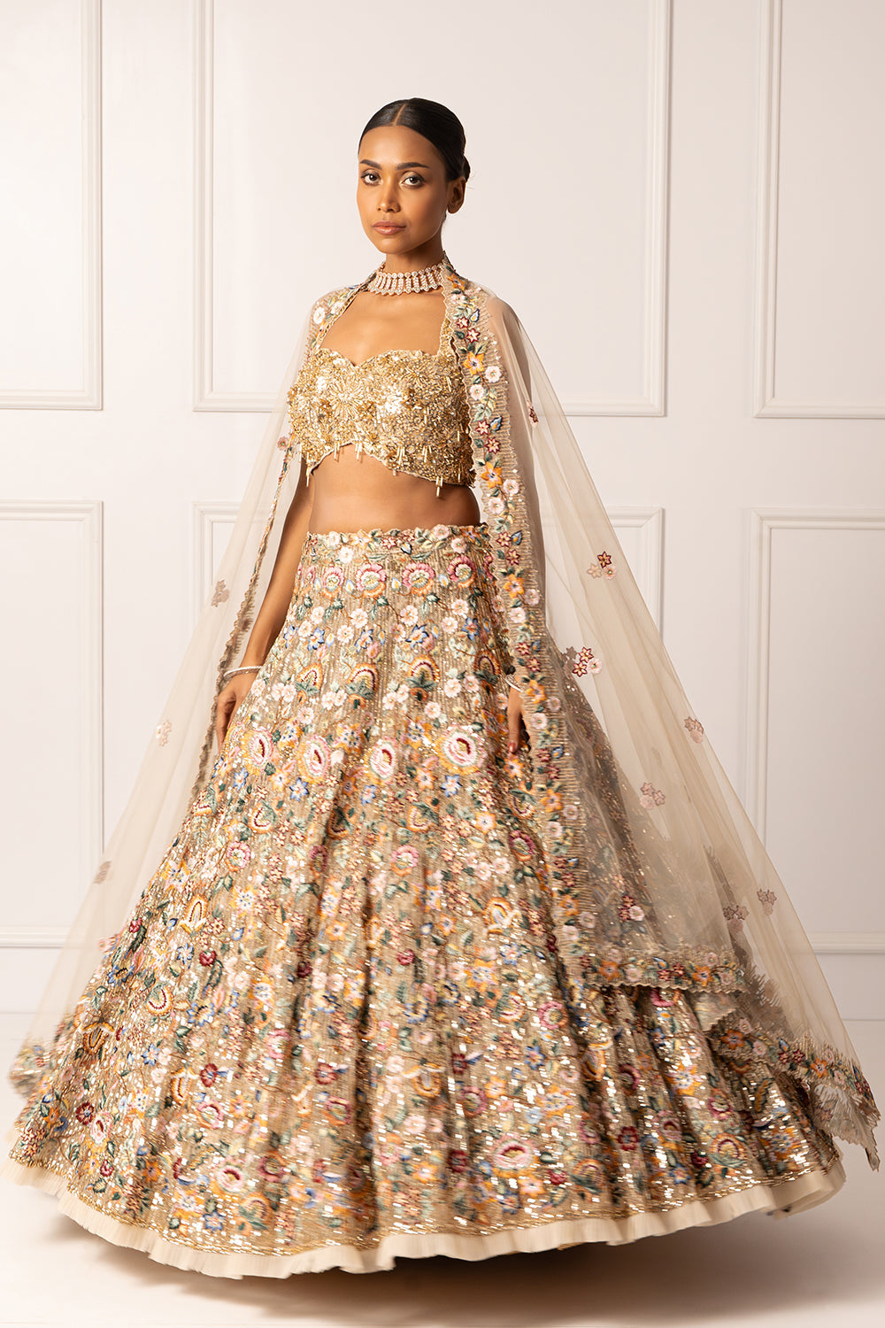 Multicolor floral sequins Embroidered lehenga set