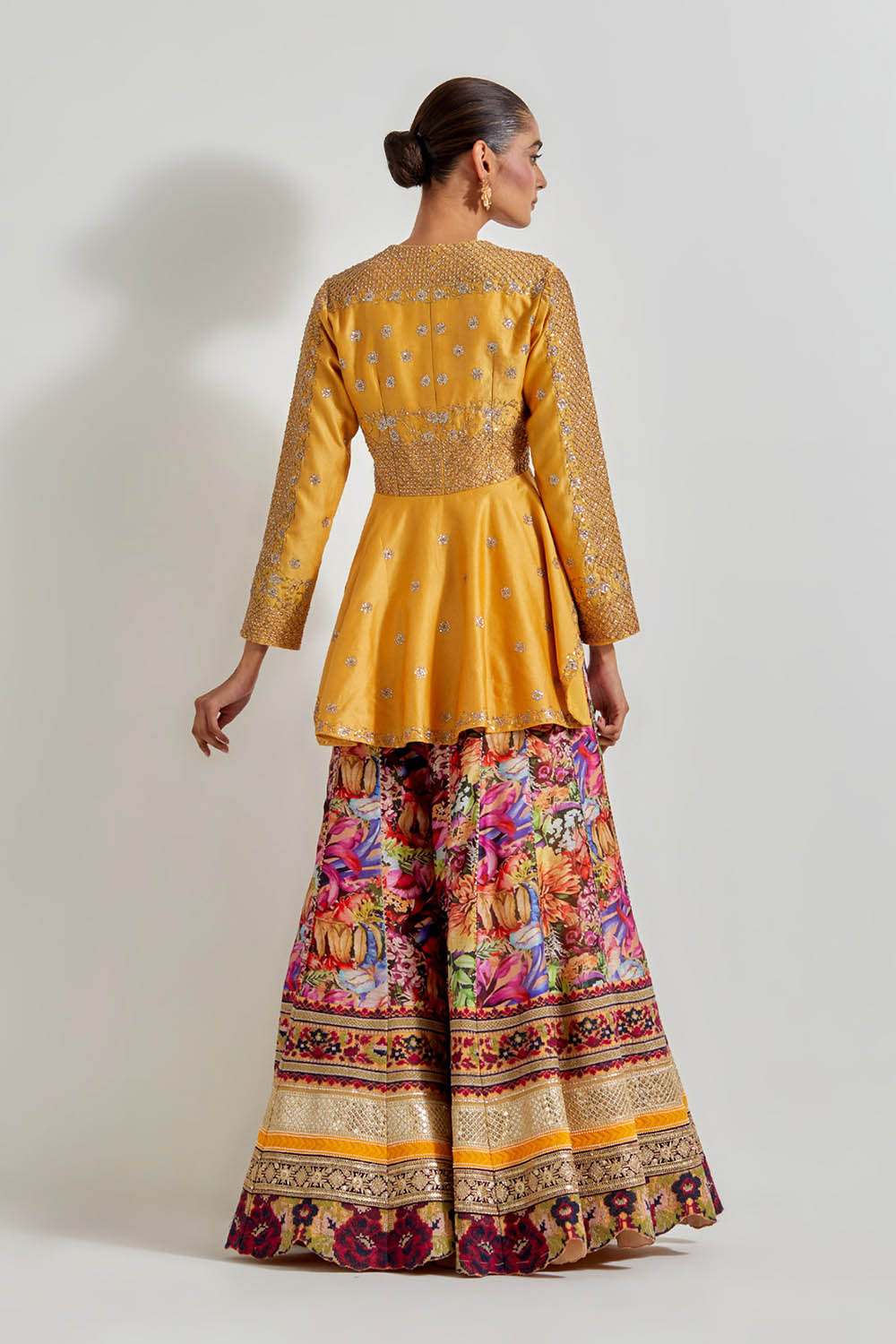 Multicolour Florika Printed Pants Paired With Chanderi Silk Hand Embellished Jacket