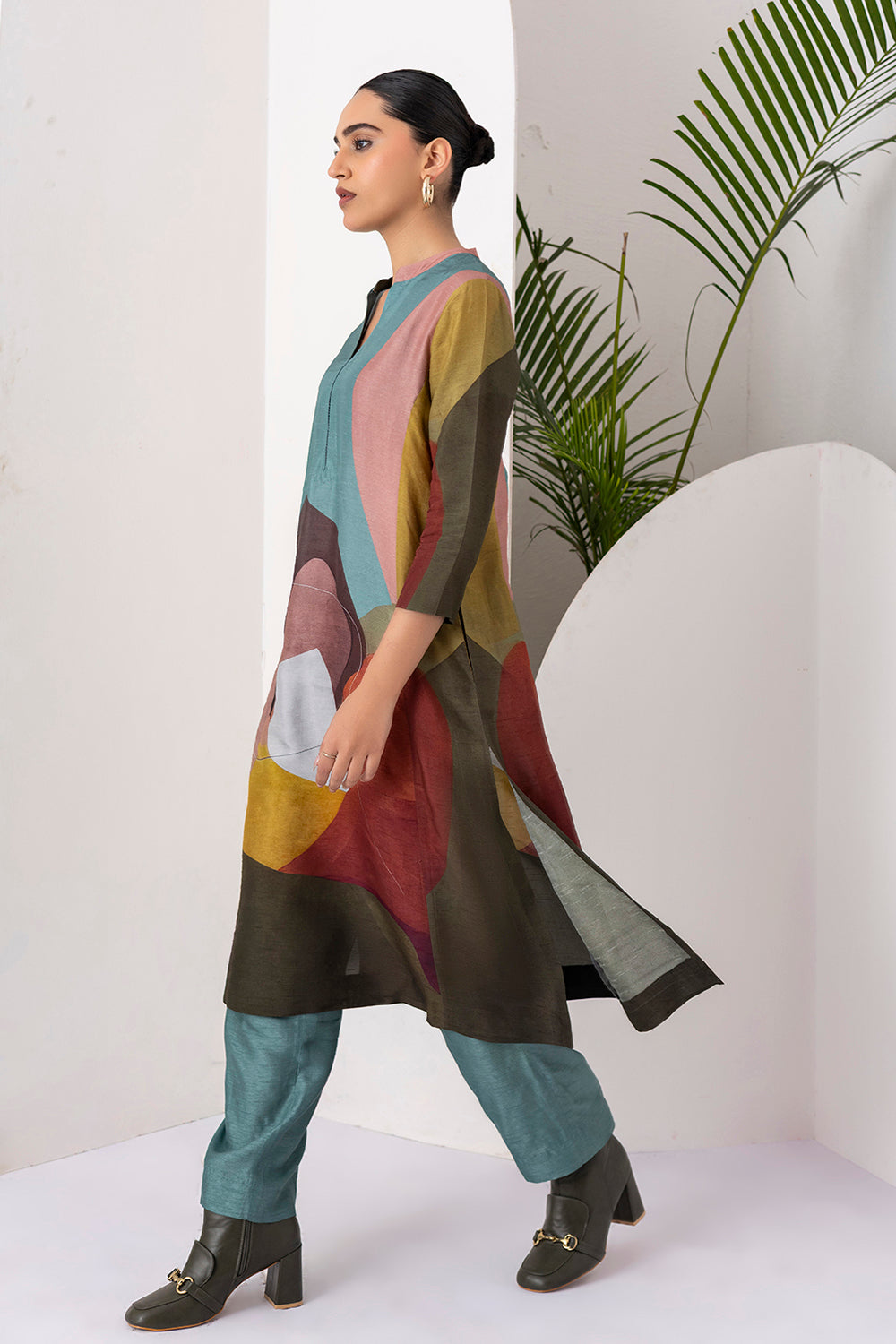 Multicoloured Viscose Dupion Printed Tunic