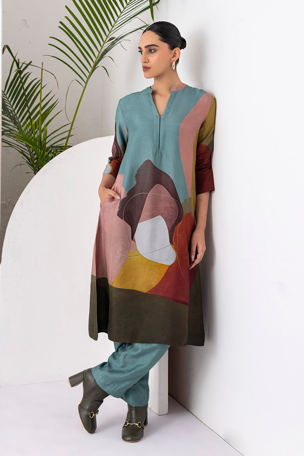 Multicoloured Viscose Dupion Printed Tunic