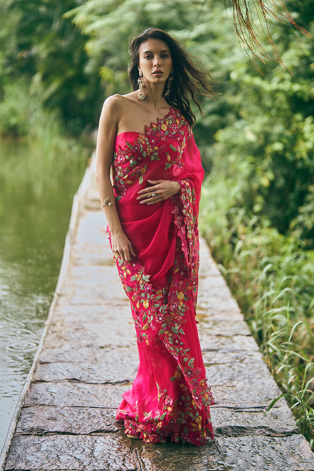 Multithread Embroidered Saree Set