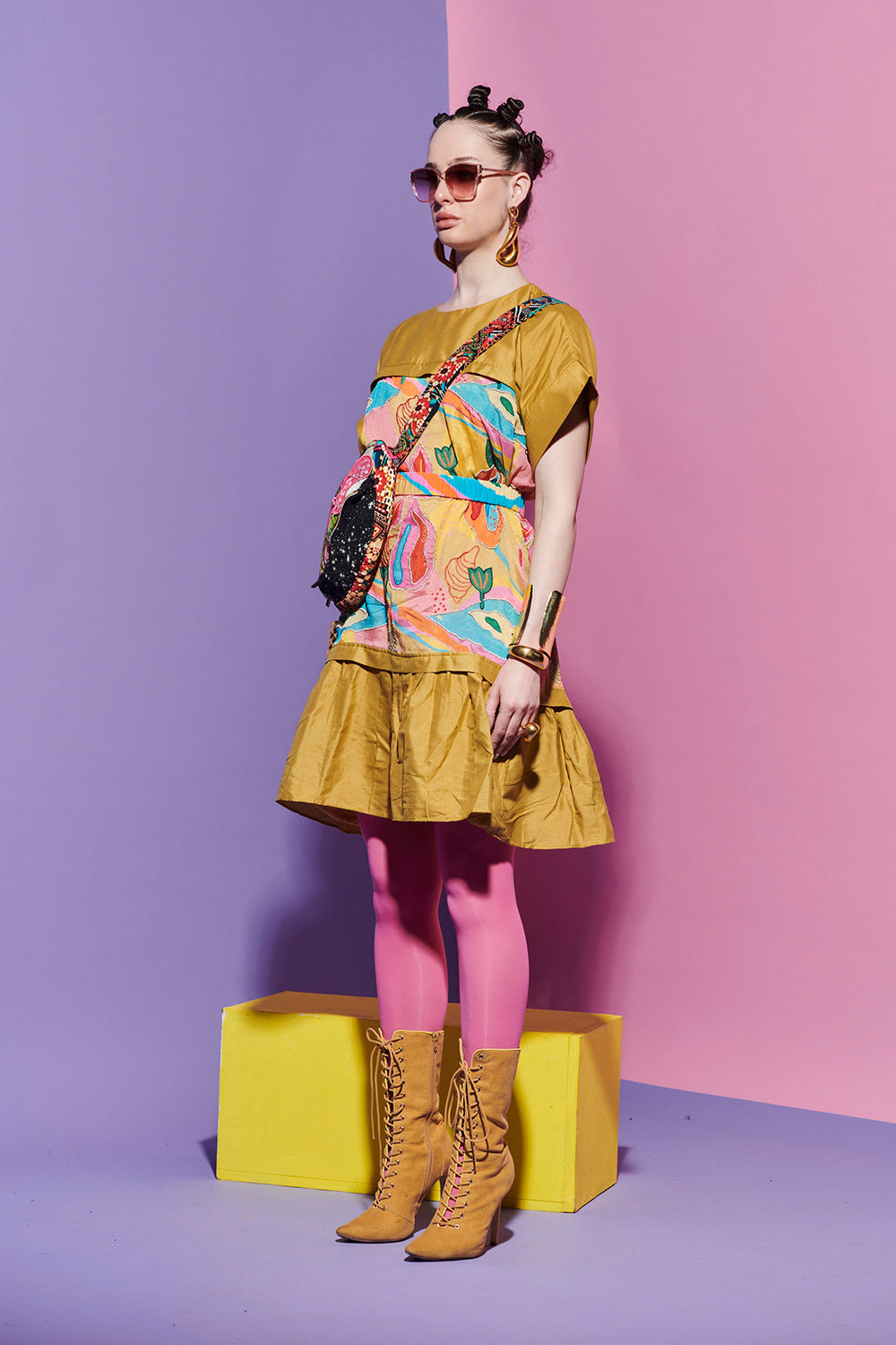 Mustard dress with croissant corset