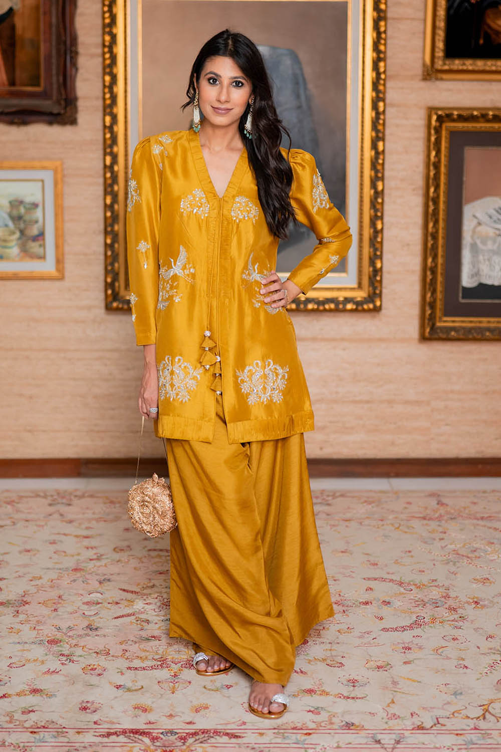 Mustard Embroidered Comfort Fit Kurta Set