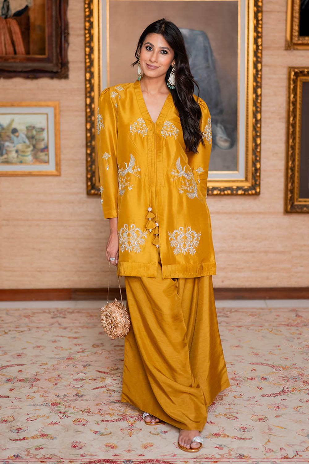 Mustard Embroidered Comfort Fit Kurta Set