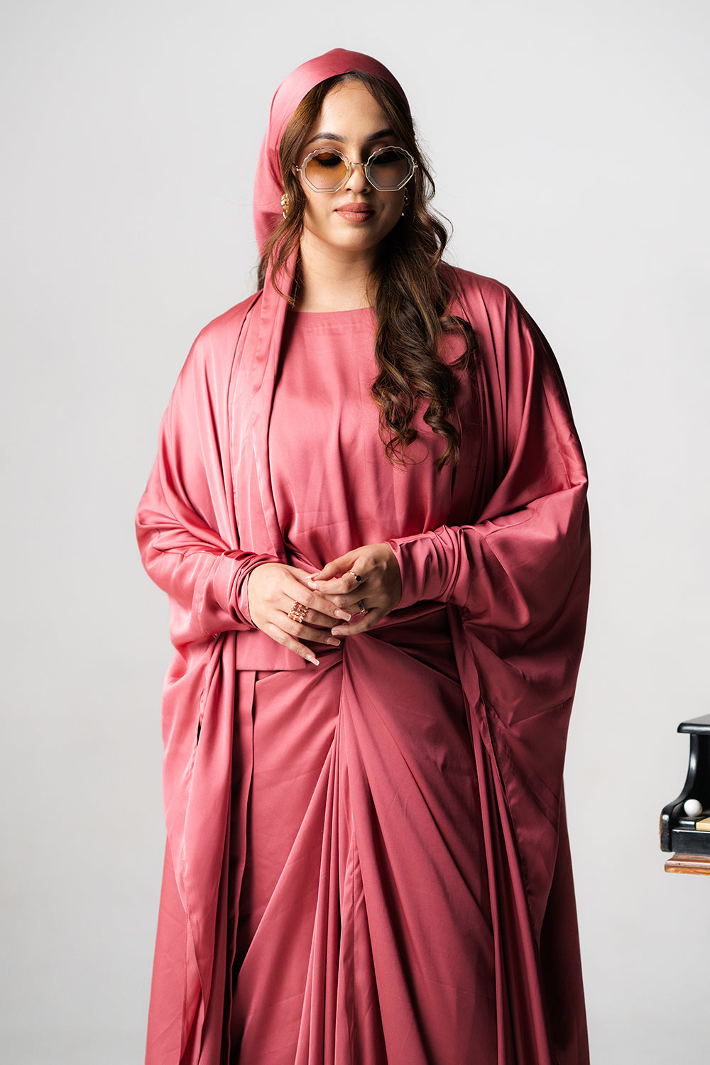 Mystical Red Chiffon Hooded Kaftan