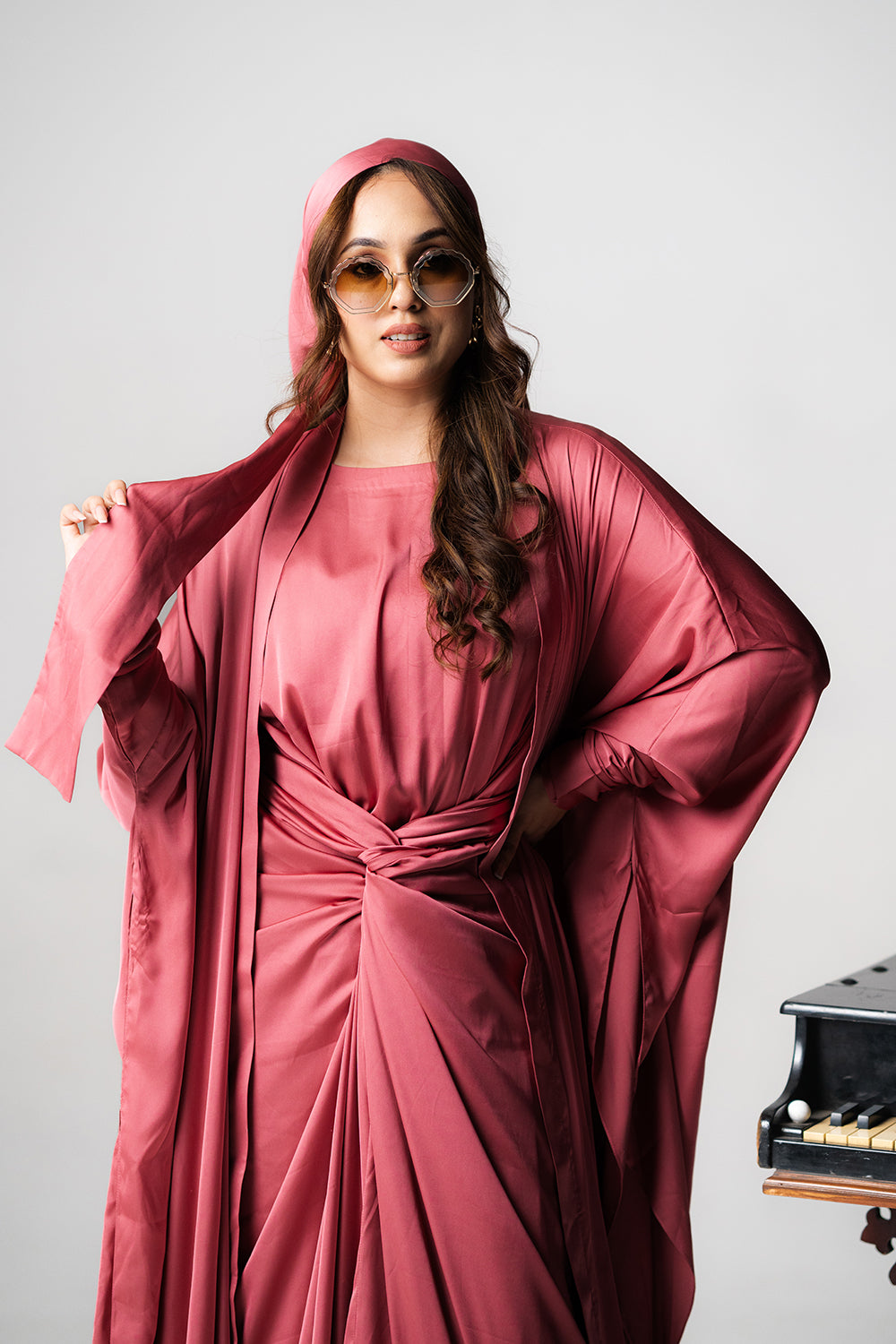 Mystical Red Chiffon Hooded Kaftan