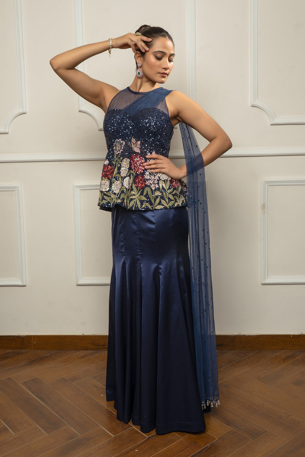 Navy Blue Saree Set