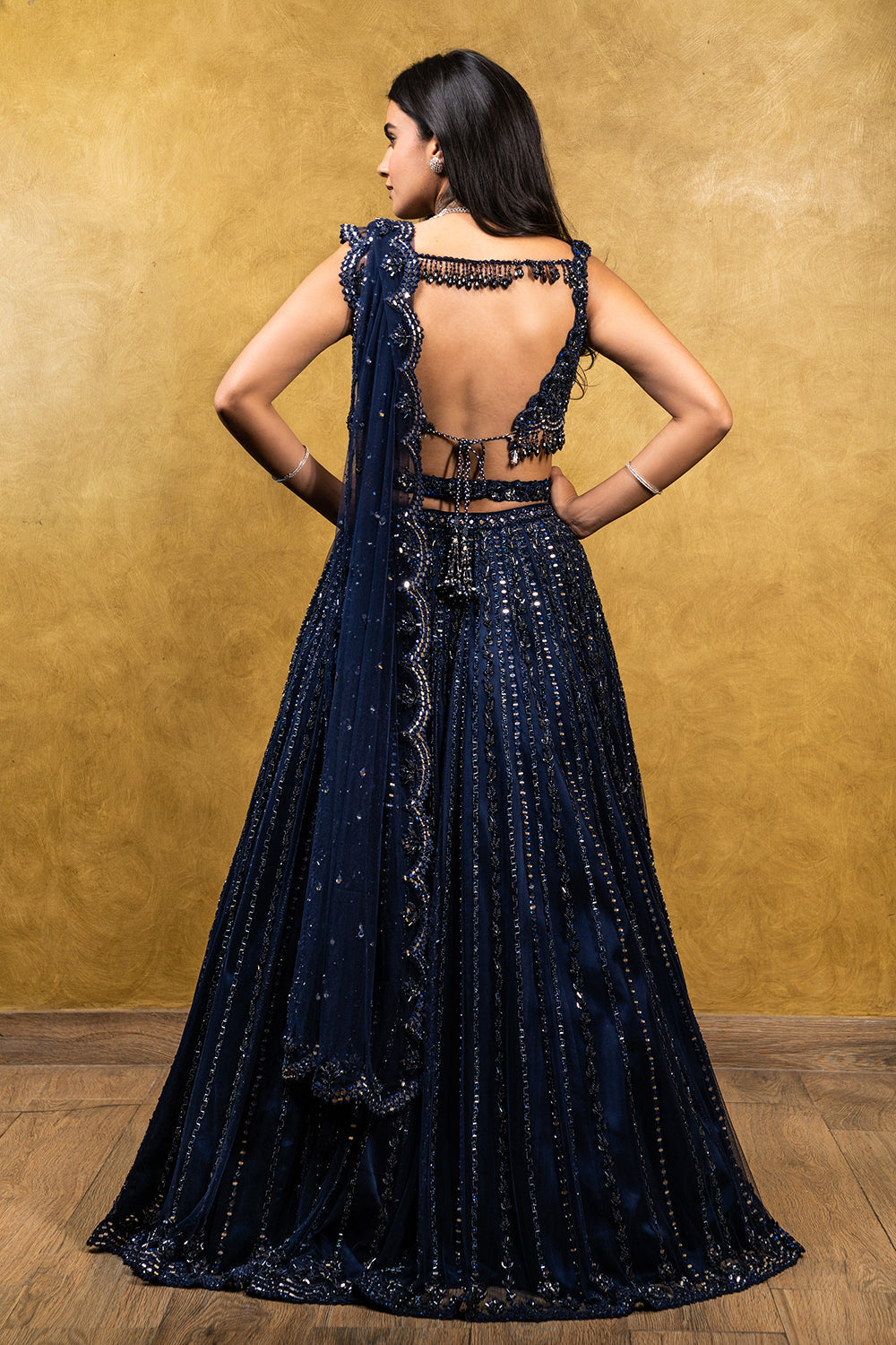 Navy Blue Tulle Lehenga Choli