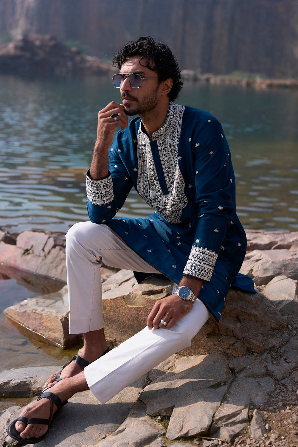 Navy Lotus Butties Kurta Set