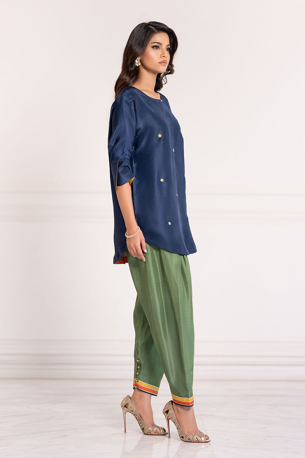 Navy Solid Gajji Silk Co-Ord Set