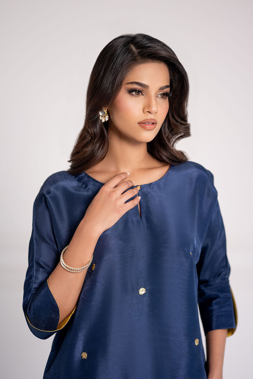 Navy Solid Gajji Silk Co-Ord Set