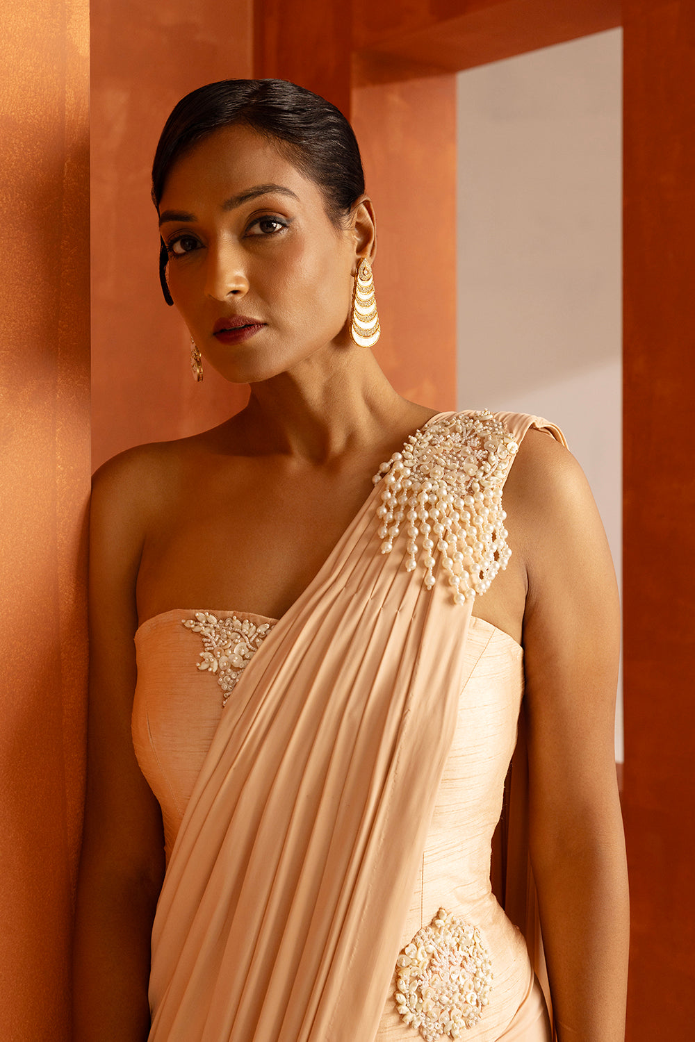 Nude Drape Saree Set