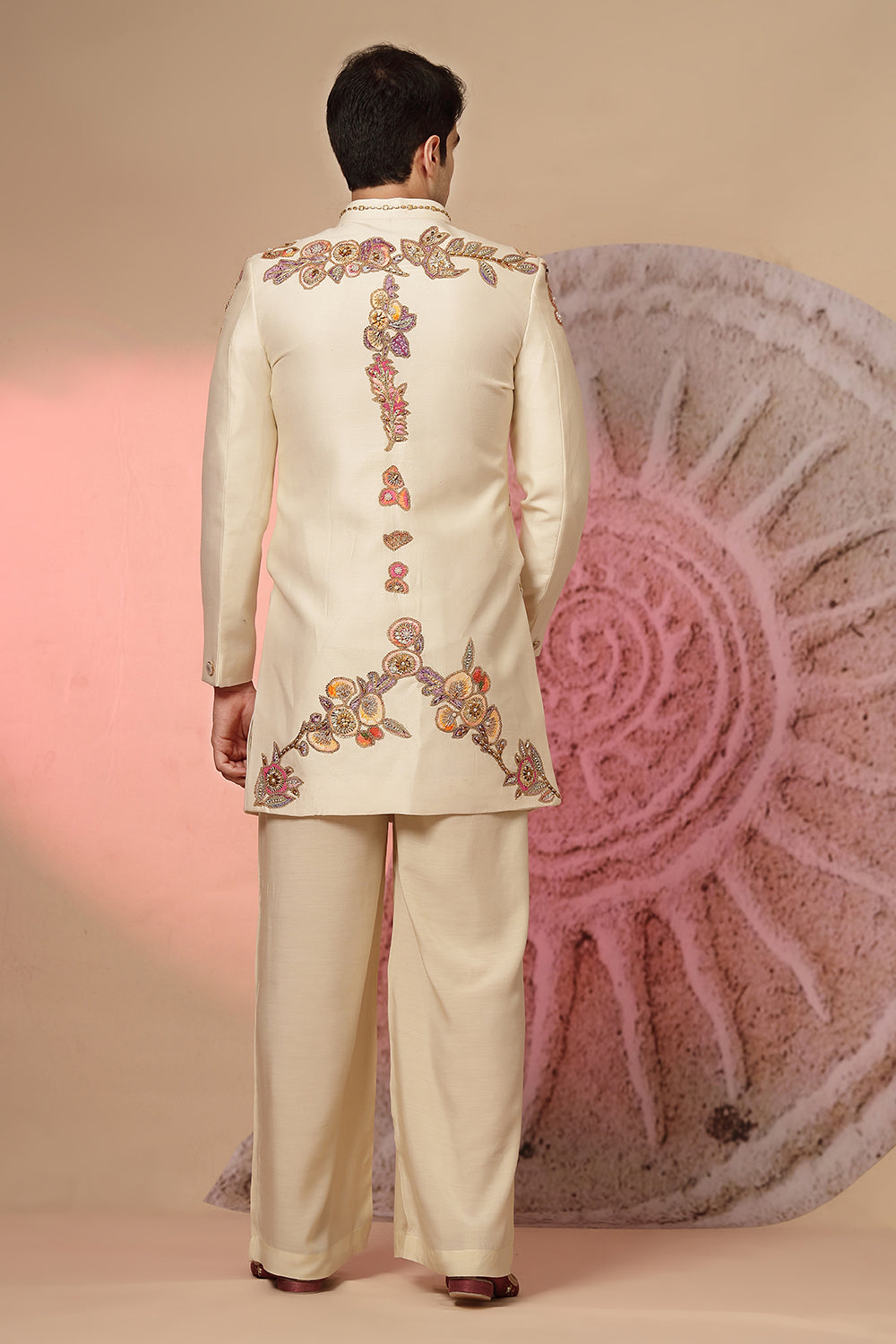 Off-White Embroidered Jacket With Palazzo Pant