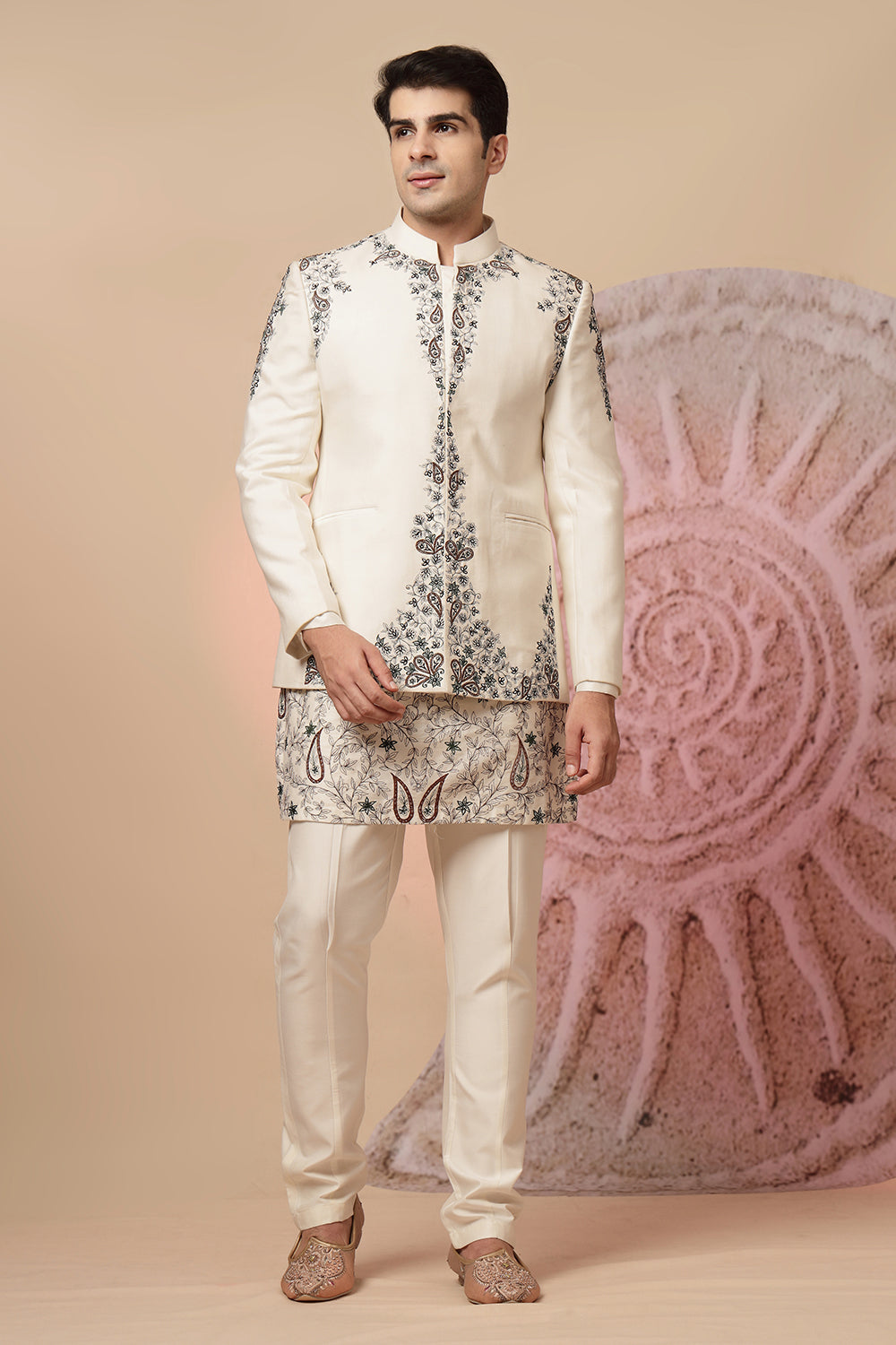 Off White Embroidered Sherwani With Designer Dupatta