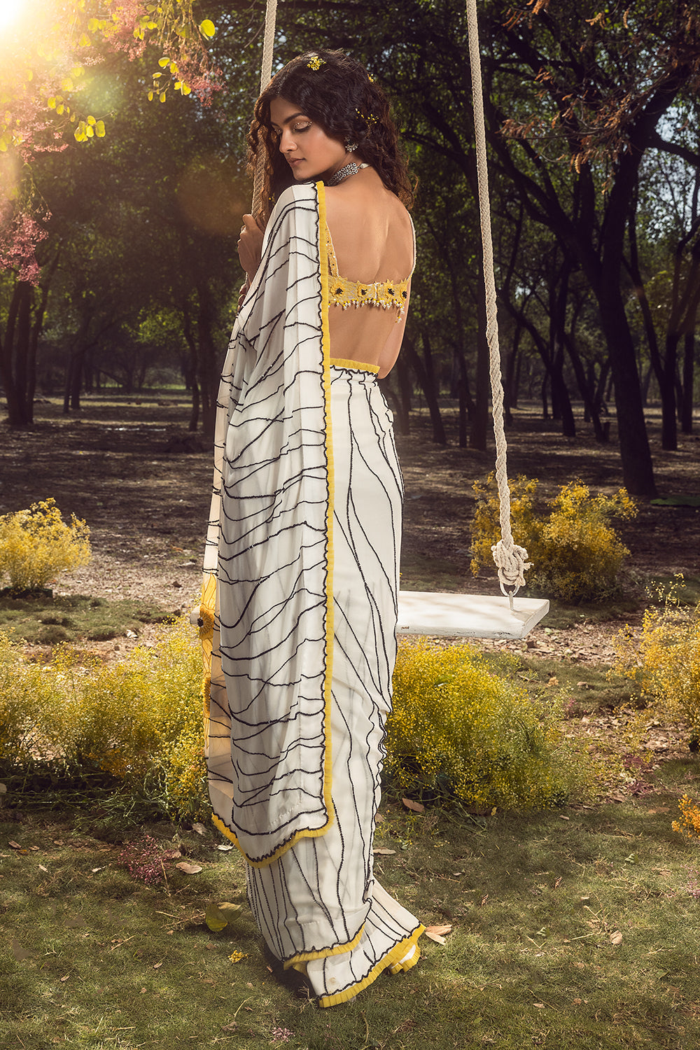 Off White Gorgette Sunflower Saree