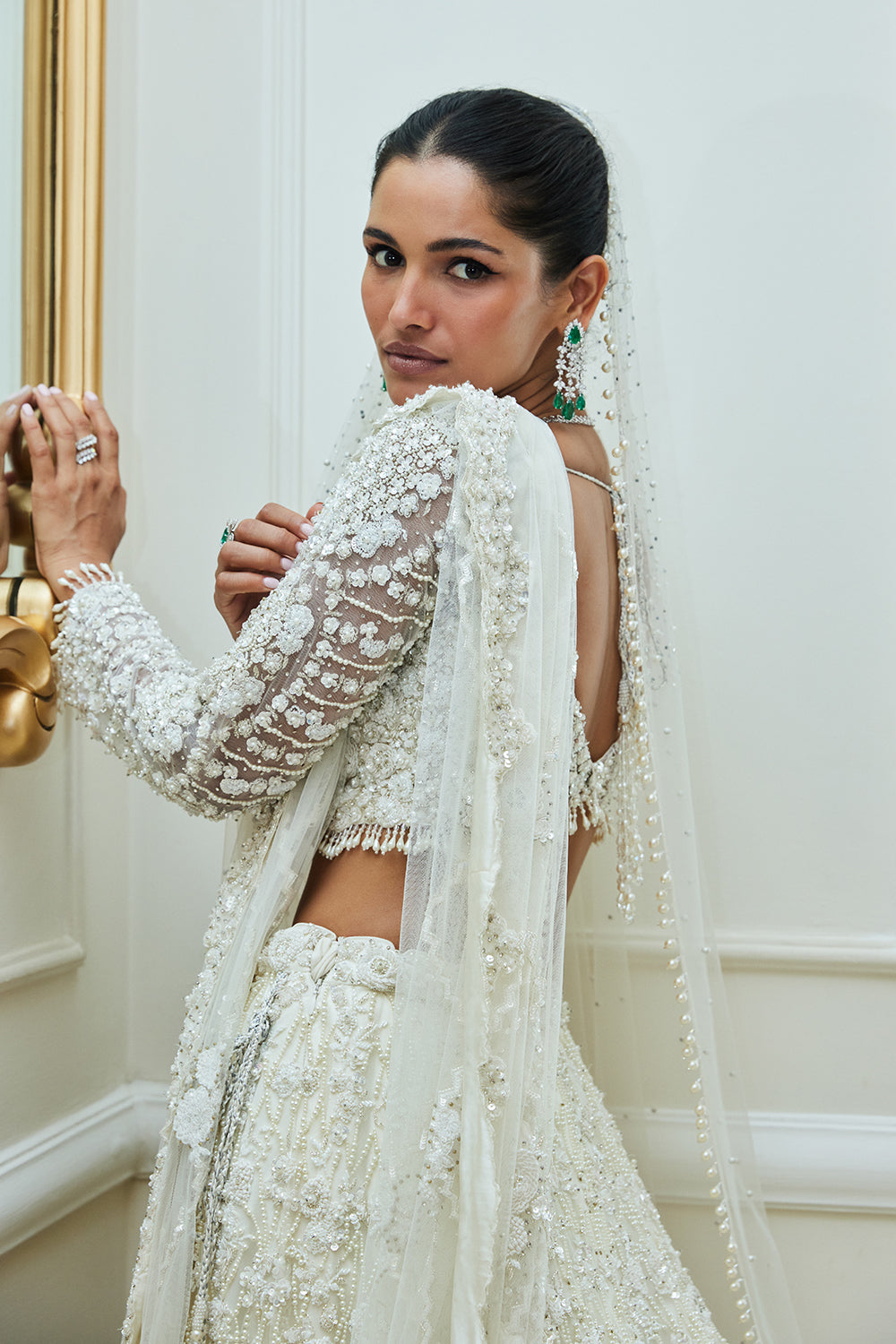 Off White Net Lehenga Choli and Dupatta