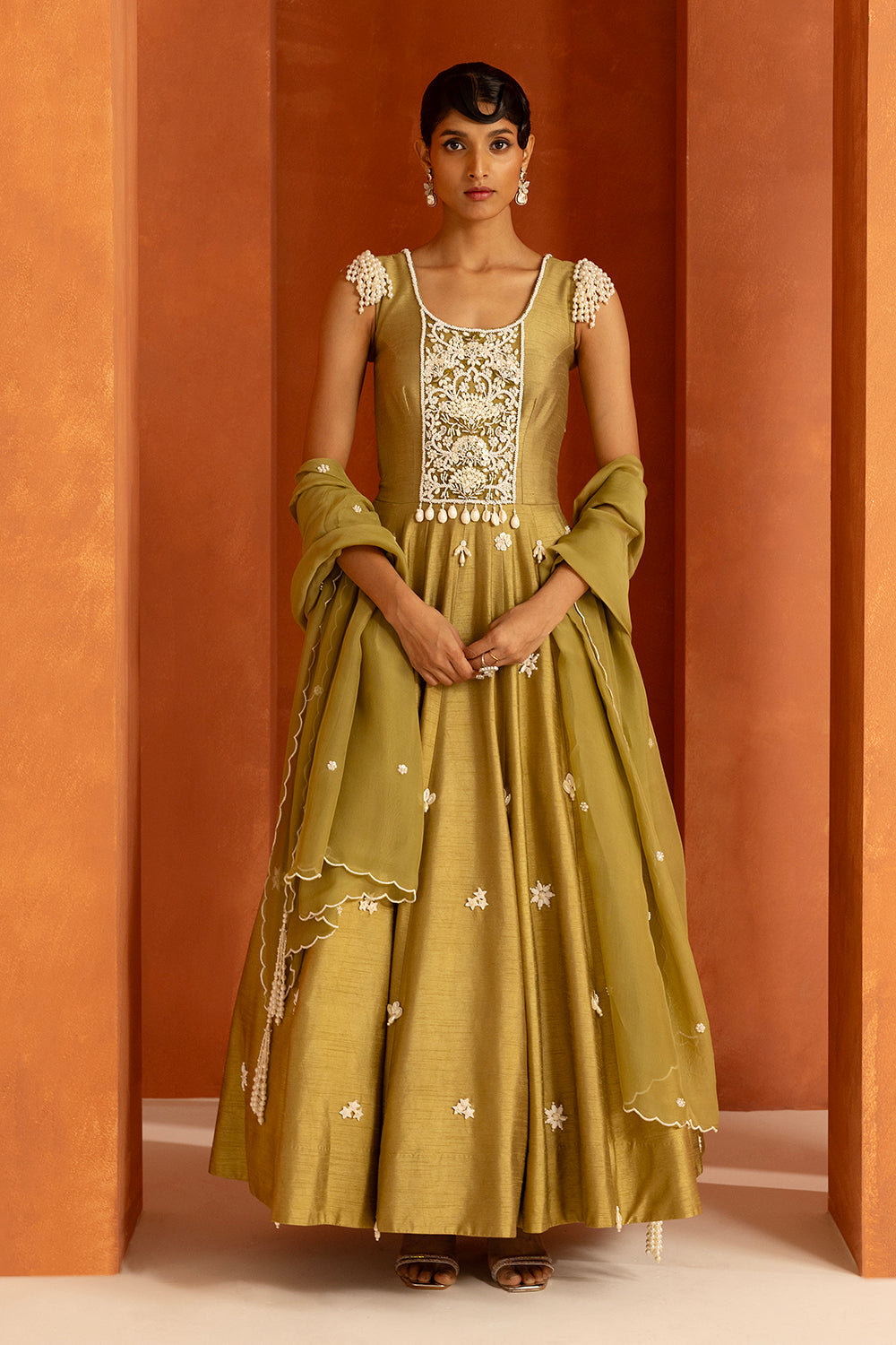 Olive Anarkali Set
