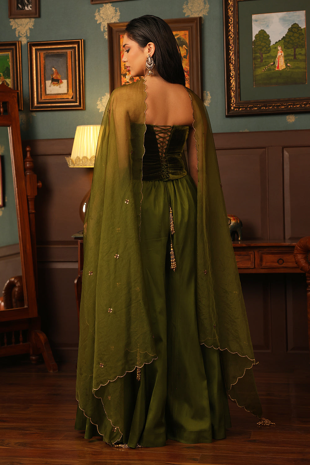 Olive Corset Sharara Set