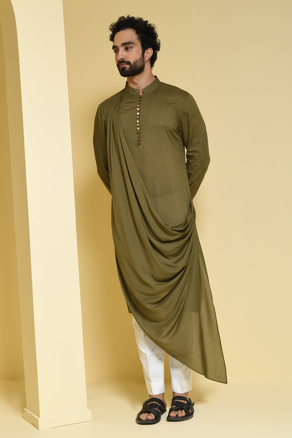 Olive green draped kurta pants
