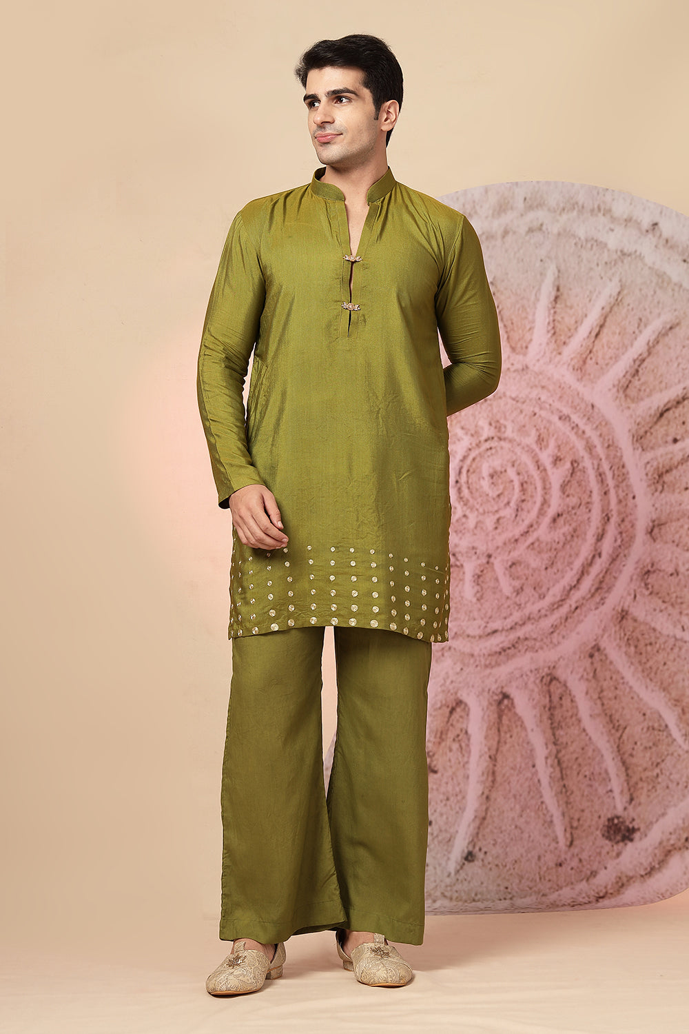 Olive Green Embroidered Indo-Western Kurta Set With Designer Jacket