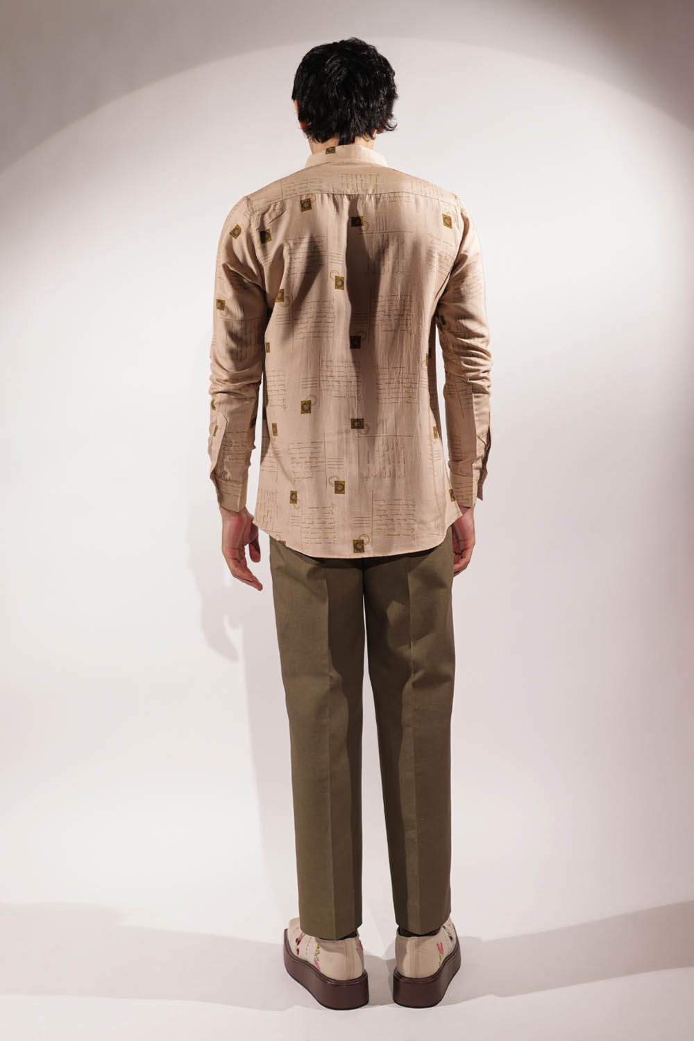 Olive Green Linen Pants with Kantha Embroidery