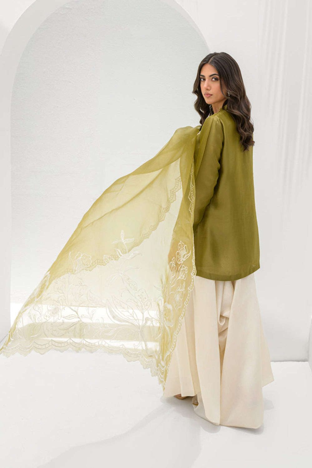 Olive Silk Embroidered Kurta Palazzo Suit Sets