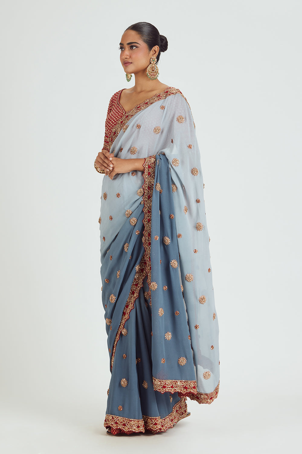 Ombre Dyed Grey Georgette Saree